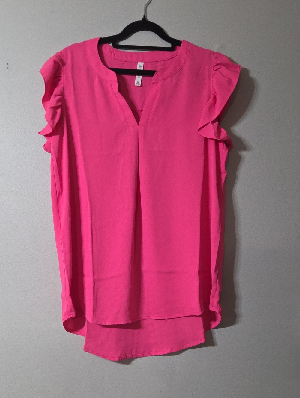 Zenana Outfitters Hot Pink Ruffle Sleeve V-Neck Blouse